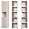 Lomadox Mobile alto da bagno in cashmere beige scanalato sul davanti, mobile da bagno a 2 ante (L x A x P): ca. 30/140/30 cm