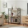 [en.casa] Libreria a 3 Ripiani Aperti con Telaio in Metallo Scaffale da Terra Mobile Espositore per Soggiorno Camera da Letto Studio 90 x 65 x 30 cm - Nero/Effetto Rovere