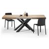 Mobili Fiver, Tavolo Allungabile Emma 140(220) x90 cm, Rovere Naturale con Gambe Incrociate nere, per 6-10 persone, Tavolo Cucina, Soggiorno, Made in Italy