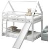 Azkoeesy Letto a castello per bambini, con scivolo, letto per bambini a forma di casa, con protezione anticaduta, rete a doghe, 90 x 200 cm, bianco
