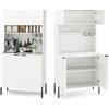 KOMFOTTEU Mobile Buffet con Stazione di Ricarica, Portabicchieri, Vetrina, Credenza Cucina con Ripiani Regolabili, Mobiletto Multiuso per Sala da Pranzo, Soggiorno, 80x40x164cm(In 2 Pacchi) (Bianco)