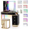 RELAX4LIFE Toeletta da Trucco con Luci LED, Tavolo da Trucco con Specchio, Set di Postazione Trucco con Porta USB/Type-C/Ricarica Wireless, per Camera da Letto, 80x40x137 cm (Nero)