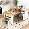 KecDuey - Isola da cucina con ruote, tavolo da pranzo allungabile con prese elettriche e vetro rigato, credenza con un cassetto, serve come armadio da cucina, mobile laterale per cucina e sala da