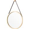 [en.casa] Specchio Rotondo Ø 38 cm con Cornice in bambù, Specchio Sospeso con Cintura in Similpelle Regolabile in Lunghezza