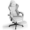 Huracan Sedia da Gaming, Poltrona da gaming con portata 150kg, sedia da gioco ergonomica, Sedia gamer con cuscino per la testa, cuscino lombare, poggiapiedi, poltrona da gioco in cotone e lino, bianco
