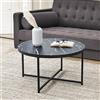 [en.casa] Tavolino da caffè (AxØ) 45 x 80 cm Tavolino Basso da Salotto con Piano Rotondo in Effetto Marmo Nero e Telaio in Acciaio, Gambe a Croce color Nero