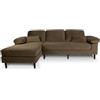 SAMIRA Divano angolare 3 posti con chaise longue sinistra mod. Washington (Velluto, Marrone)