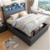 Ymkua Letto Imbottito Letto Matrimoniale 140x200 cm, Bed con LED Luce e USB-Port, Idraulica Struttura Bed frame con Contenitore Testata e Rete a Doghe in Legno, Lino, Grigio, Senza Materasso