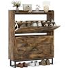 BonVache Scarpiera Salvaspazio Slim in Legno, 2 Ante Scanalate a Ribalta, Scarpiera con 2 piattaforme regolabili, piedini in metallo, per corridoio, ingresso, 80 x 23,8 x 101,7 cm, Marrone