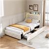 BPKADHY Letto imbottito singolo 90x200, letto per ragazzi con 2 cassetti, testiera LED con USB tipo C, letto con cassetto e funzione letto a scomparsa con struttura in legno, in velluto color beige