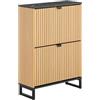 SoBuy Scarpiera Salvaspazio Slim a 2 Ante - Mobile Ingresso Moderno per Scarpe - Mobile Scarpiera da 8-12 Paia, con Struttura Resistente, Effetto Marmo Nero e Legno Chiaro, 60x24x88cm, FSR202-N