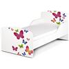 leomark Letto per Bambini 160x80 cm con Materasso e Rete in Legno - Letto Sicuro con Angoli Arrotondati, Design Moderno per Cameretta, Comodo e Resistente - UV- FARFALLE