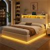 BLSYHDH - Letto baule 160 x 200 cm, letto imbottito a LED con sistema idraulico e cassapanca, letto matrimoniale con contenitore, con testiera e rete a doghe, (bianco+flanella)