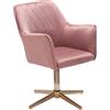 FineBuy Sedia Girevole Rosa Velluto Poltrona Scrivania Ergonomica 80-97 cm | Design Sedia Senza Ruote | Sedia Ufficio con Braccioli Imbottita Studio 120 kg
