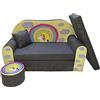 FORTISLINE - Divano per bambini pieghevole 100 x 60 x 50 cm - Divano per bambini 2 in 1 - Divano per bambini pieghevole - 2 posti - Divano letto in schiuma + sgabello + cuscino - Molti motivi