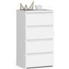 AKORD | Cassettiera a 4 Cassetti | Credenza Alta | Moderna Mobiletto per Soggiorno Sala da Pranzo Camera da Letto Corridoio Bagno | Armadio Cameretta | 35x40x74 cm | Bianco