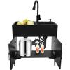 Wiyuer Mobile da cucina con doppio lavello indipendente lavello da cucina con armadio e rubinetto estraibile, in acciaio inox, per bagno, cucina, biancheria
