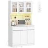 Hzuaneri Credenza Cucina, Multipresa e striscia luminosa a LED, Bianco