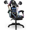 IBK Sedia da Gaming professionale, similpelle, massaggiante, supporto lombare, Led RGB, casse bluetooth, regolabile in altezza, schienale reclinabile, pistone a gas classe 3, Ufficio PC (Bianco)