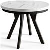 AlpiMeble Tavolo da Pranzo Rotondo Allungabile, 100-200 cm, Marmo | Tavolo Sala da Pranzo Allungabile, Piano in laminato da 36 mm, Gambe Solide di Colore Nero, Collezione Evo