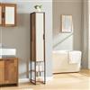 [en.casa] Mobile a Colonna per Bagno Armadio Alto Stretto con Anta Specchiata e Ripiani Arredo Bagno 160 x 24 x 30 cm Nero/effetto Legno Intarsiato color Noce