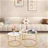 HUOLE Tavoli estraibili rotondi Set di 2 pezzi, con telaio in metallo dorato, piano in finto marmo, per soggiorno, camera da letto, ufficio, appartamento -B (60 x 60 x 45 e 40 x 40 x 38) piedi dorati