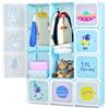 RELAX4LIFE Armadio Modulare a 8/12 Cubi per Bambini con 2 Barre Appendiabiti, 8/12 Ante, Mobile Salvaspazio per Cameretta e Asilo Nido, Portata di Ogni Cubo 10 KG (Blu, Astronauta-12 Cubi)