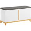 SoBuy Panca Scarpiera Ingresso con Seduta, Cassapanca Contenitore da Interno con 2 Ante, in Legno ingegnerizzato + Bambù 90x34x46cm Bianco FSR117-W