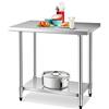 Giantex Tavolo da Lavoro per Cucina in Acciaio Inox, Piattaforma con Ripiano Regolabile in Altezza, Piedini Antiscivolo e Regolabili, Piano Cucina Ristorante e Magazzino (92x61x90cm)