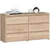 AKORD Cassettiera CL-100 6 (2 x 3) Cassetti | Moderna Mobiletto per Soggiorno Sala da Pranzo Camera da Letto | Armadio Cameretta | 35 x 100 x 57 cm | Rovere Sonoma + Frontale Rovere Sonoma