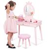 LIFEZEAL Vanità per bambini, vanità in legno con sgabello e specchio, tavolo da trucco con cassetto per ragazze, 70 x 34 x 100 cm (Rosa)