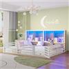 Trdlpyn Letto di recinzione 140 x 200cm, Comodino con Vano Contenitore e Strisce Luminose a LED, Montessori Letto a Terra Bambini con Rete a doghe, Ringhiera, Metallo