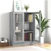 Homgoday Vetrina in Vetro con 3 Scomparti 2 Ante, Vetrina per Soggiorno, Mobile per Soggiorno, Credenza per Sala da Pranzo, Credenza per Cucina, Vetrina in Legno Ingegnerizzato Grigio Sonoma