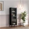 [en.casa] Armadio a Vetrata con 4 Scomparti Credenza Alta Libreria Espositiva Vetrinetta Anta in Vetro Semitrasparente Scanalato 150 x 50 x 35 cm Mobile in Acciaio - Nero