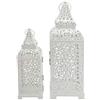Rebecca Mobili 2 pz Portacandela Lanterne Etniche Metallo, Bianco, Per Candele Fiori, Giardino Salotto - Misure: 39 x 14,5 x 14,5 cm (HxLxP) - Art. RE6551