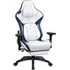 Dowinx Sedia Gaming con braccioli 4D, ergonomica, con poggiapiedi, in pelle PU, comodo supporto lordosi, grande e alta, 180 kg, bianco