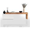 WHOUS Mobile Porta TV CHRONOS per Soggiorno con 1 Anta a Ribalta, Mobile Tv Regolabile per Salotto in Legno, 180/260x40x51 cm, Bianco Lucido e Rovere