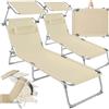 tectake® Set 2X Lettino Pieghevole, Lettini Prendisole Pieghevoli Sdraio con Parasole, Schienale Regolabile 4 Posizioni, Rivestimento Resistente, Giardino Spiaggia Lettini Prendisole Mare - Beige