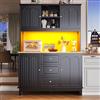 KUAKE Armadio da cucina, buffet con illuminazione a LED, con 4 ante e 5 cassetti, grande spazio di archiviazione, con funzione luce musicale e protezione antiribaltamento, 120 x 40 x 180 cm