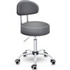TRESKO® Sgabello Rotante Con Schienale Rosso Vino | Regolabile in Altezza 46-58 Cm | Girevole Con Rotelle | Sedia Da Ufficio Cosmetica (Grigio)