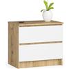 AKORD | Cassettiera K60 a 2 Cassetti | Moderna Mobiletto per Soggiorno Sala da Pranzo Camera da Letto Corridoio Bagno | Armadio Cameretta | 60x55x40 cm | Rovere Artigianale | Bianco