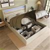 Rtopsu Letto Imbottito Letto Matrimoniale 160x200 cm con LED Testata, Letti con Contenitore, Struttura del Letti con Metallo Idraulico e Rete a Doghe in Legno, PU, Bianco, Senza Materasso