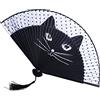 Generic Ventaglio pieghevole in seta, a forma di gatto, in bambù, per danza, cosplay, feste di nozze (nero)