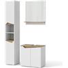 Vicco Set di mobili da bagno Marelle, Bianco, 60 cm, composto da mobile sottolavabo, specchiera e colonna alta