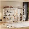 Moimhear Telaio letto in metallo 90 x 200 cm, letto a soppalco con scrivania e tre ripiani grandi per bambini, ragazzi e adulti (bianco)
