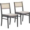 HOMN LIVING Pack 2 Sedie Vilma in Lavaggio Nero, Legno massello e Rattan Naturale, 45,5 cm (Larghezza) 54,5 cm (profondità) 82 cm (Altezza)