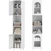 GIANTEX Armadio da Bagno a Colonna Autoportante 180 cm, con Ripiani Regolabili, Scomparti Aperti e Ante in Vetro Temperato, Mobile Portaoggetti per Soggiorno e Cucina, Bianco