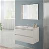 Inbagno Mobile Bagno Sospeso 90 cm Rovere Bianco - Mobiletto Con Lavabo In Ceramica E 2 Ampi Cassettoni Soft-Close - Linea Nadia