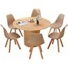 HJhomeheart Tavolo da Pranzo Rotondo da 120 cm con 6 Sedie da Pranzo, Tavolo da cucina con Base in legno, Sedie da Cucina con Schienale in Plastica, per 4-6 Persone,Marrone Chiaro+cachi