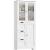 HOCSOK Mobile Alto de Bagno, Armadietto da Pavimento per Bagno, Armadietto Ausiliario con 3 Cassetti e 3 Ante, Adatto per Corridoio, Camera da Letto, Soggiorno, Legno, 60 x 30 x 143.2 cm, Bianco